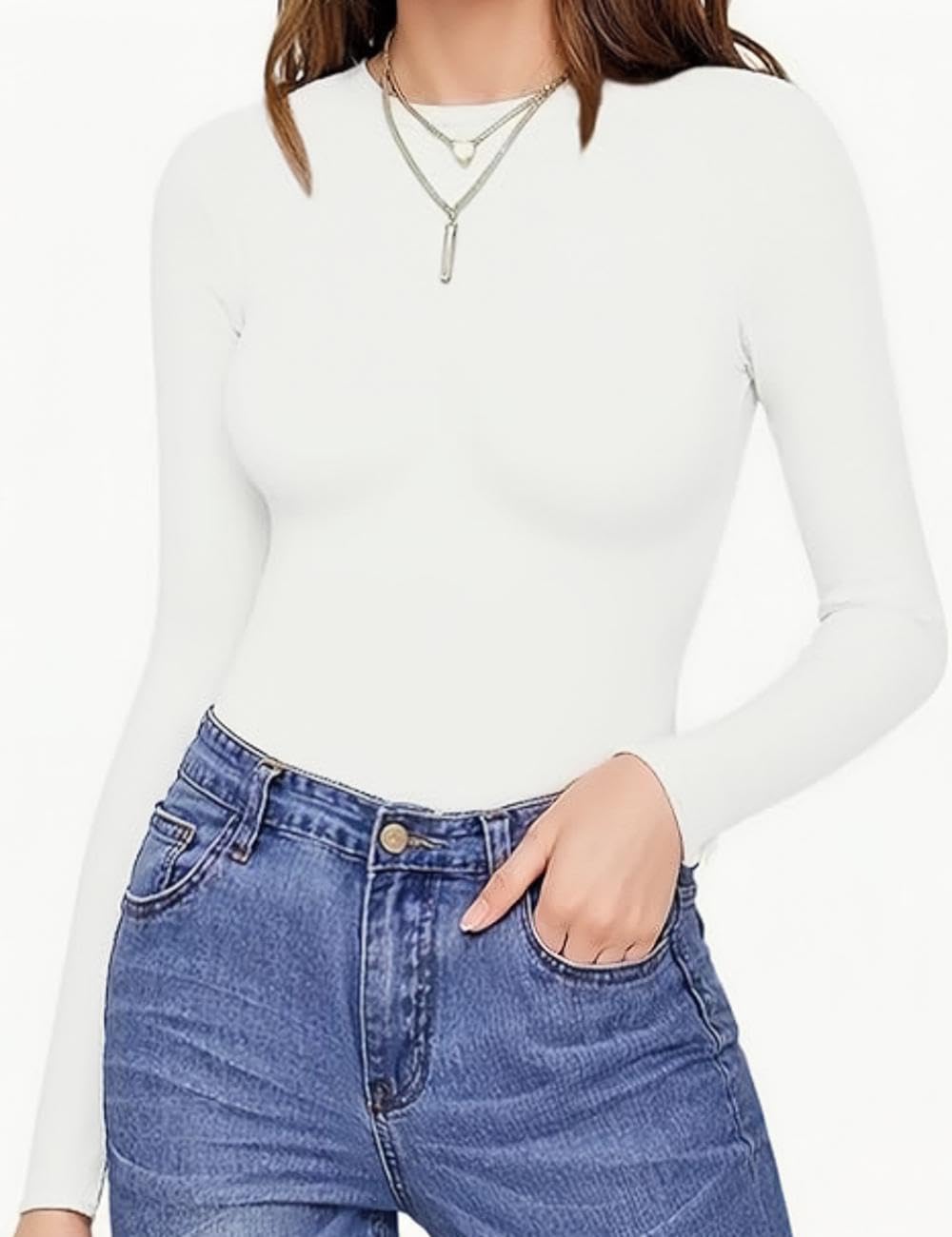 Body damskie z długim rękawem, eleganckie body z długim rękawem, seksowne body z okrągłym dekoltem, wąskie, damskie body ze streczem, długie rękawy, koszulka z długim rękawem