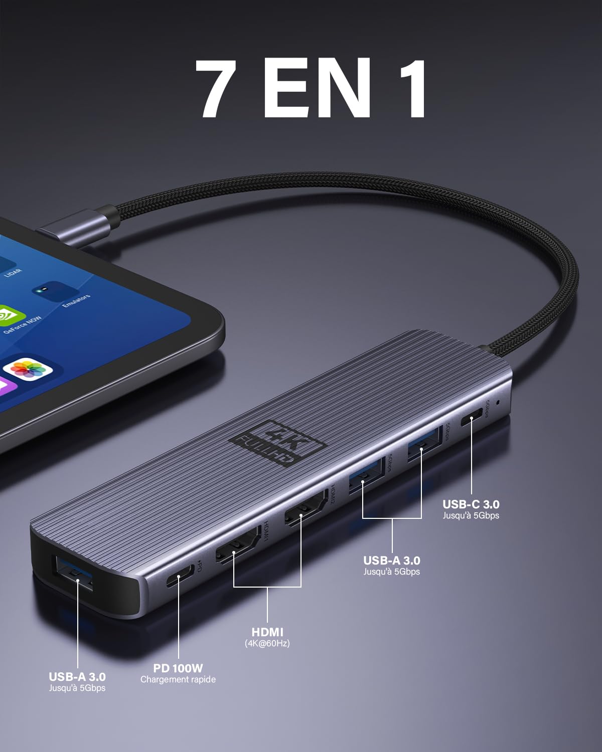 Newmight 7 en 1 Station d'accueil USB-C Double HDMI 4K60Hz 2 Ports HDMI 3 Ports USB 3.0 Charge PD 100W
