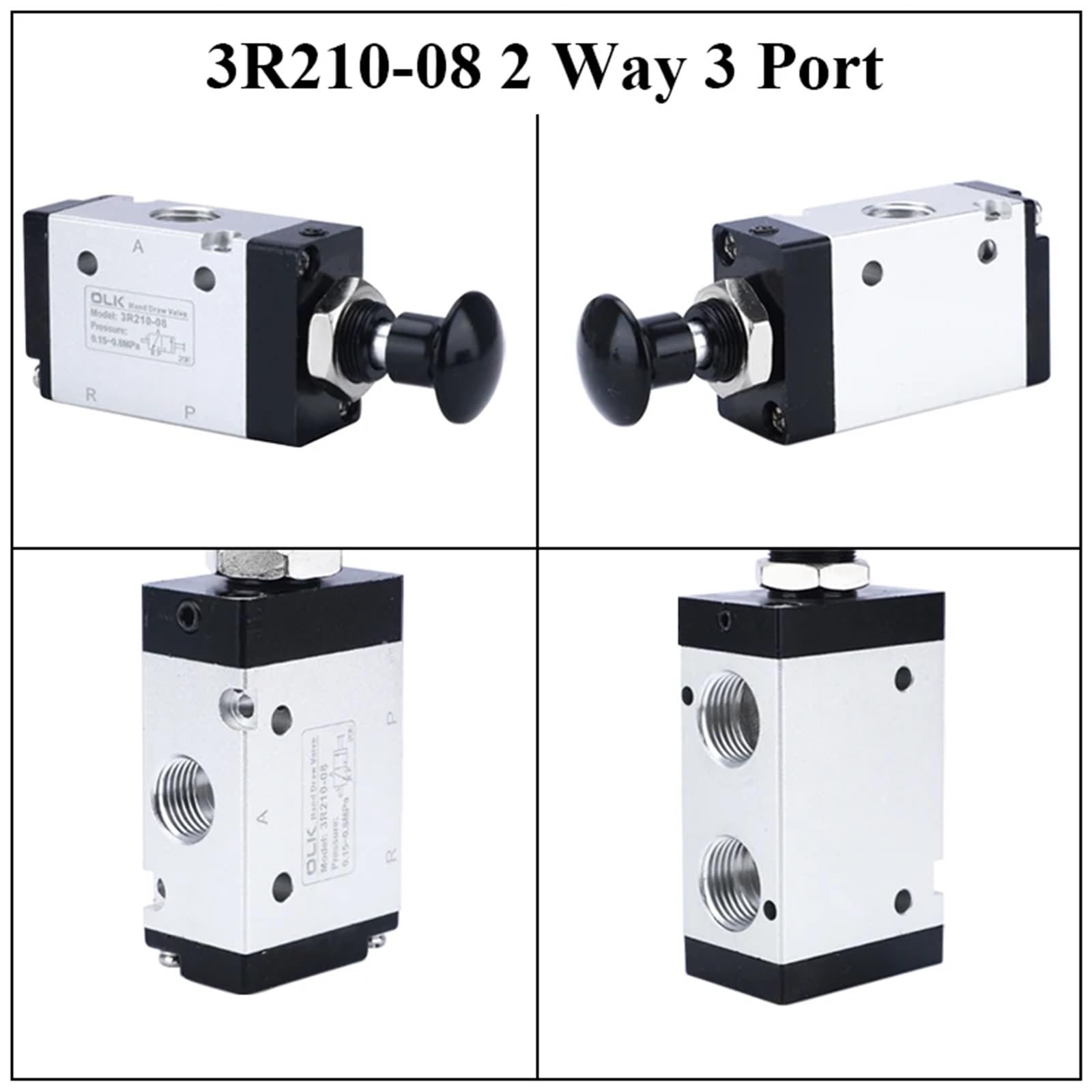 3R210-08 4R210-08 Valvola Manuale di inversione a 2 Vie 3 Porte 5 Posizioni Push And Pull Interruttore Comando Pneumatico con raccordi(3r210-08,with 10mm Fitting)