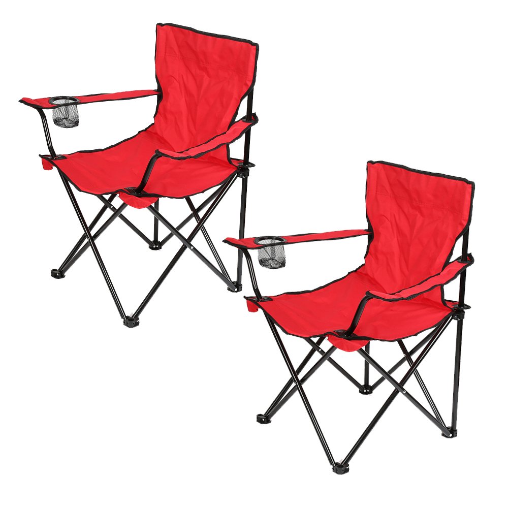 Lot de 2 Chaise Pliante Camping Fauteuil Pliable Chaise de Plage Ultra léger avec Porte Gobelet, Rembourrage en Mousse, Idéal Voyages, Pêche, Festival, Camping, Plage-Rouge-2PC