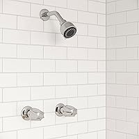 Vista 2 de Pfister Kit de moldura de ducha, válvula y cartucho incluidos, 2 manijas, manijas de perilla de metal, acabado cromado pulido, LG073120