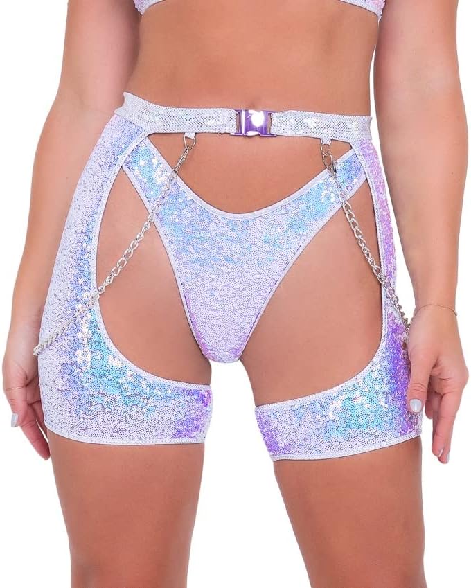 AS Roma Women's Roma's Sequin Chaps with Chain Detail for Rave/Festival