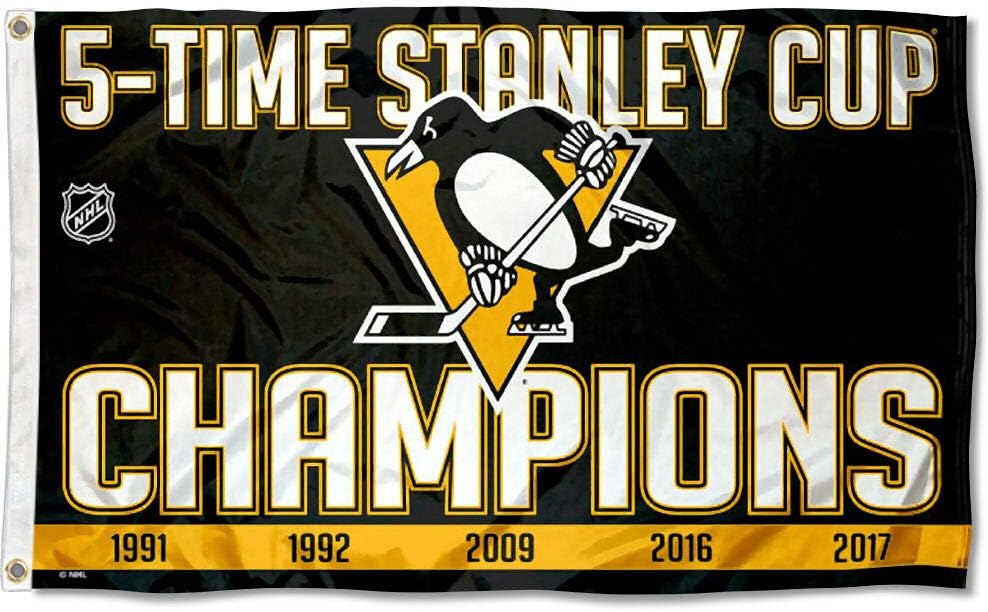 Pittsburgh Penguins 5 Time Stanley Cup Champions Flag