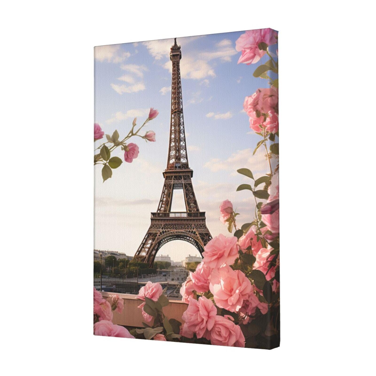 Eiffel Tower Spring Flowers Canvas Wall Art for Living Room Wall Decor 12"x18" Modern Artwork Painting Pictures Hanging Canvas Prints Aesthetic Wall Art for Bedroom Bathroom Office Wallart Decor