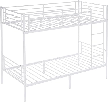 Metal Bunk Bed,Twin Over Twin Bunk Beds,Metal Bed Frame Home Sleep for Adult,Bed Frame with Stairs for Bedroom Dorm Apartment Furniture White
