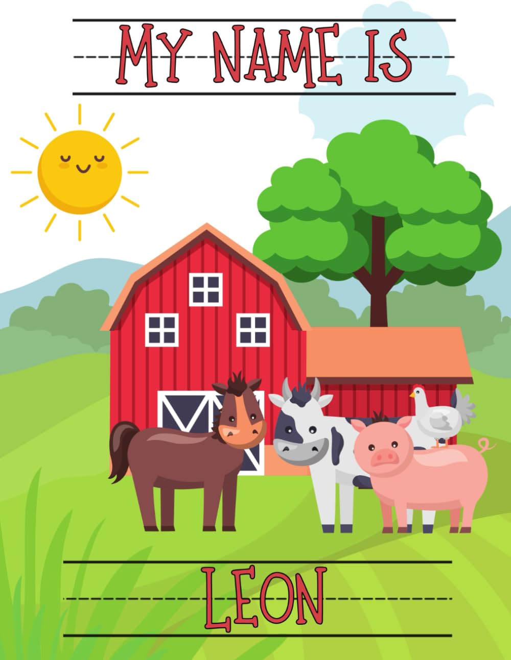 My Name Is Leon | Farm Animals Barn | Personalized Tracing Practice Worksheet Workbook | Learn How To Write Your Name | Homeschool Preschool Pre-K (