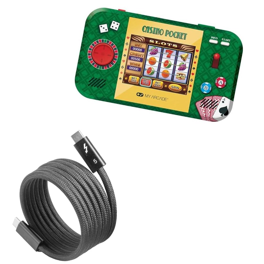 BoxWave Cable Compatible with My Arcade Casino Pocket Player Max (3.5 in) - SnapWrap Thunderbolt 5.0 Cable (5ft 240W), Magnetic Self-Coiling Nylon Braided Retractable - Jet Black
