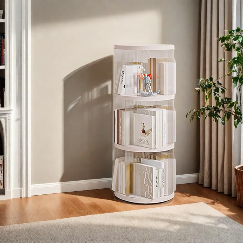 Amazon｜Raisme 3段 透明プラスチック製 360°回転本棚 回転台 軽量設計