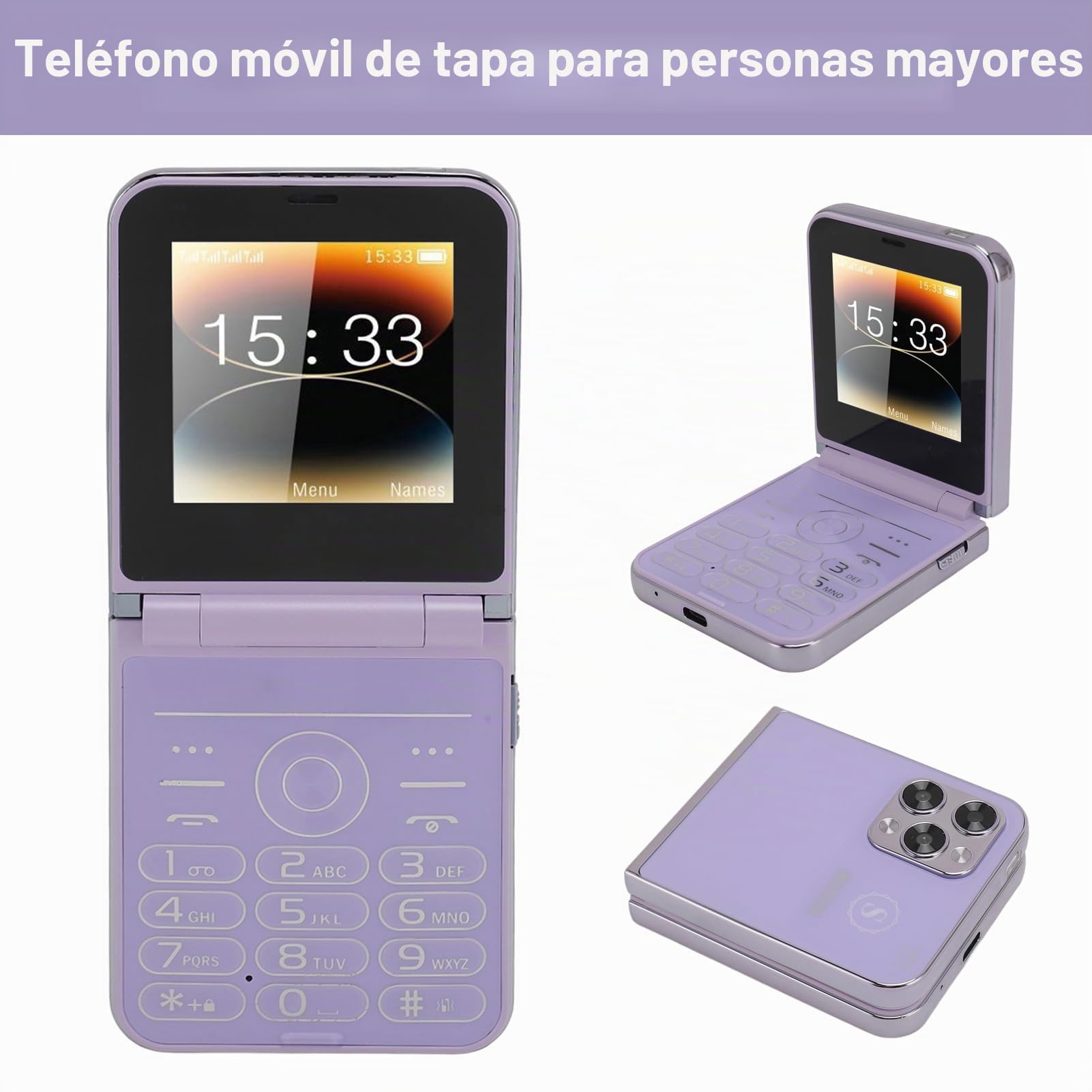 Garsent Teléfonos con Tapa para Personas Mayores, Teléfono Celular Desbloqueado de 2,6 Pulgadas, Botones Grandes, Dígitos Grandes, Teléfono Celular con Tapa para Personas Mayores,