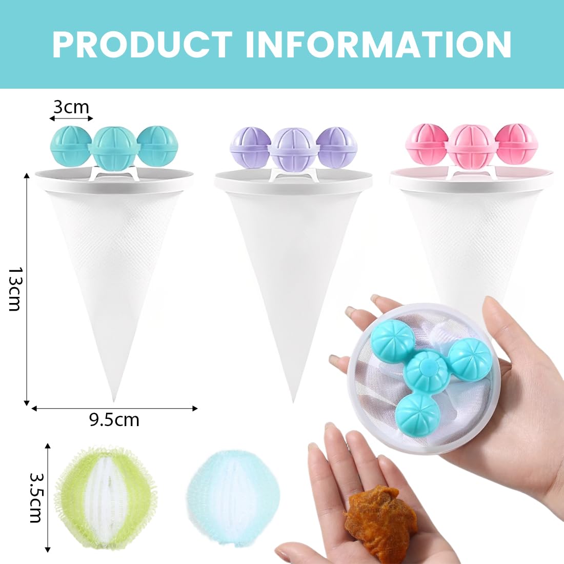 9 sztuk filtrów do pralki, kulka do suszenia, kulka do suszenia, wielokrotnego użytku zapobiegająca więdzeniu piłka do prania, kule do suszenia do prania naturalne, antystatyczne, szybkie