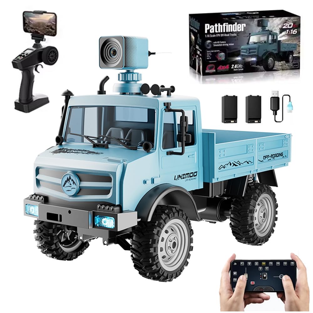Dodoore RC Military Truck, 1:16 Scale Remote Control Car with Camera, All Terrain Rock Crawler Off-Road Truck, 2.4GHz Army Transport Vehicle with 2