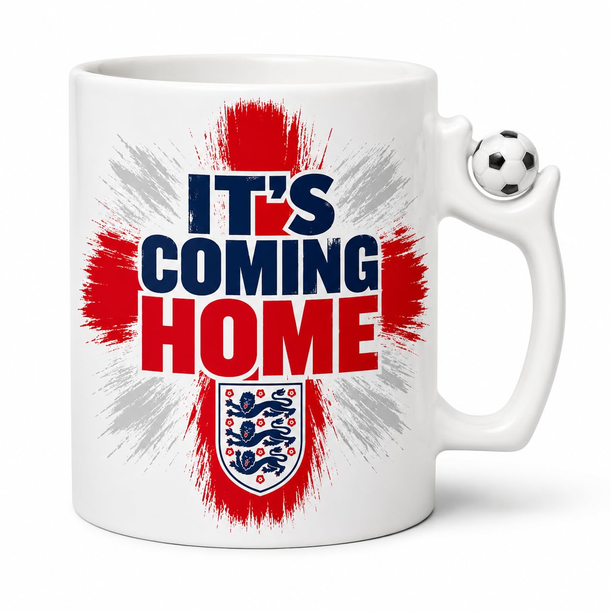 You Personalise It's Coming Home England Football Mug, White Ceramic, Three Lions Crest Design, Football Handle
