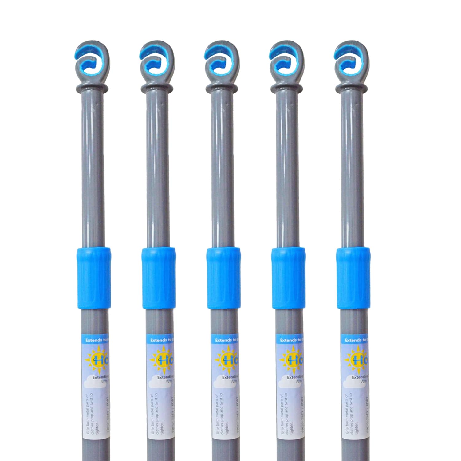 5 X Washing Line Support Poles Heavy Duty Metal Telescopic Clothesline Prop Home Outdoor Garden Extendable Laundry Liner Props 2.4m/7.87Ft
