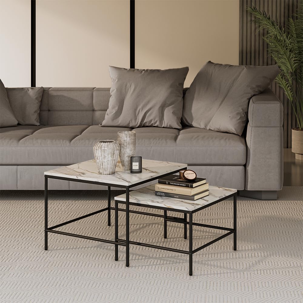 Vicco Couchtisch-Set Ramio, Weiß/Schwarz, 60 x 60 cm 2 Teile, zur flexiblen Nutzung als Ablagefläche oder Beistelltische