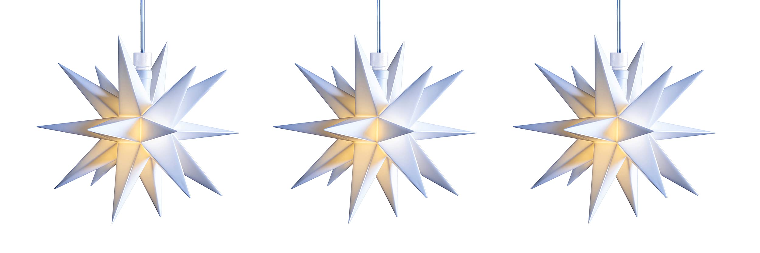Catena luminosa a LED 3D con 3 stelle, diametro 12 cm, a batteria a stella di Natale, per interni, piccola stella, in plastica, decorazione per interni (3 catene bianche)