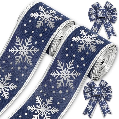 Amazon.com: Whaline Christmas Ribbons 20 Yards Blue Silver Snowflake ...