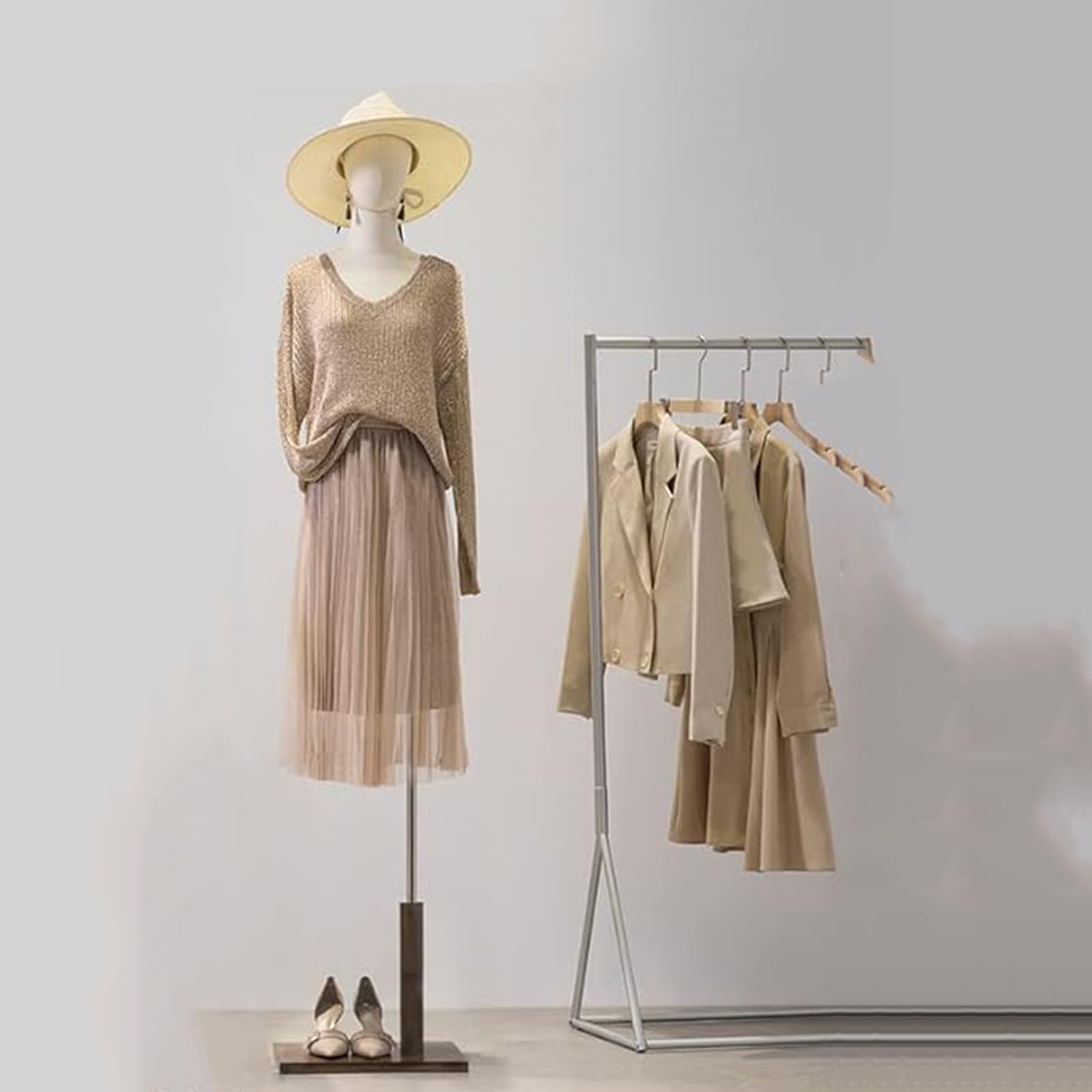 Weibliche Kleid Form Mannequin Torso, justierbarer Höhe 120-190cm, Kleidung Display Modell Körper Stand mit Kopf, hölzerne Arme und Basis zum Nähen von Kleidung, für Kleidung Kleid Schmuck Display