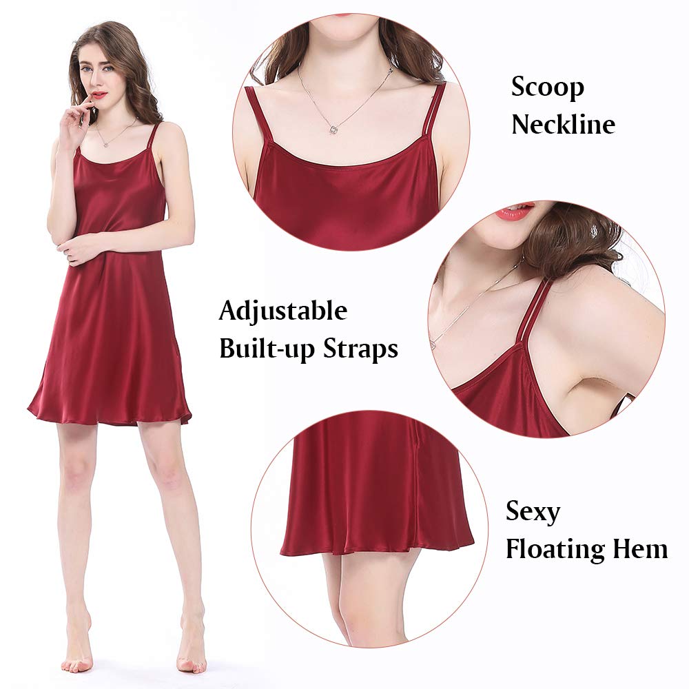 LilySilk Women's 100 Silk Nightdress Short Low Scoop Back Ladies Chemise Nightgown 16 Momme Pure Silk