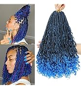 Boho Box Braids Crochet Hair 14 inch 8 Packs Blue Box Braid Crochet Hair with Curly Ends Goddess ...