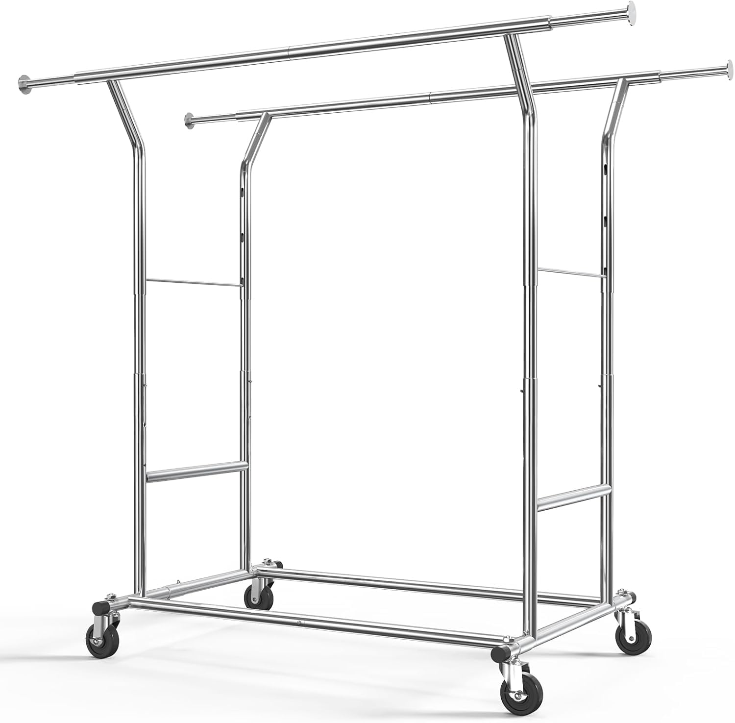 HOKEEPERHeavy Duty Double Rail Clothes Rack on Wheels, 204kg(450lbs) Capacity, Industrial Design with Extendable Length & Height - Ideal for Bedroom, Boutique, Laundry Room, Yard Sale