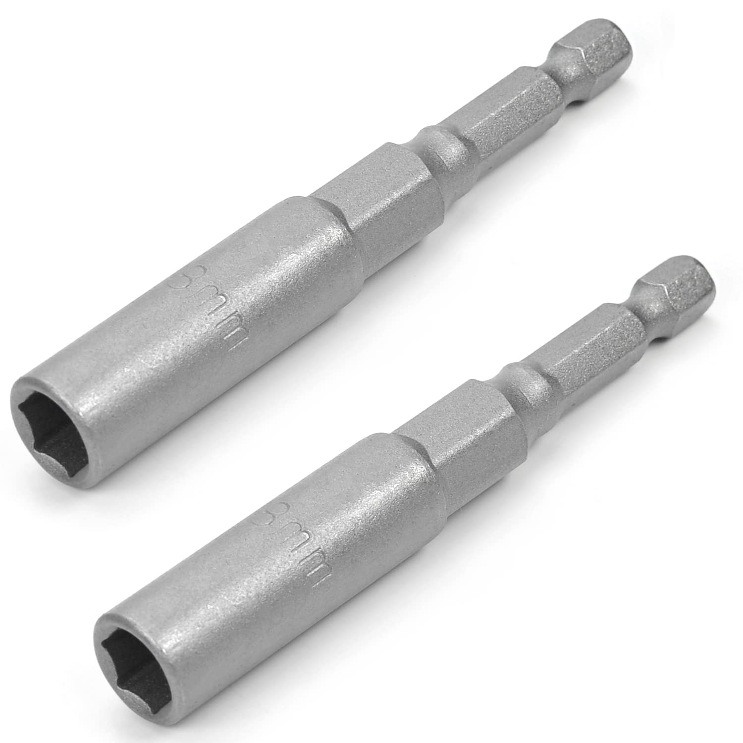 Utoolmart 8mm Nut Driver Socket Bit 1/4inch Hex Shank Impact Sleeve Wrench Screw Chrome Vanadium Steel Screwdriver Drill 80mm Length for Household DIY and Power Air Tool 2pcs
