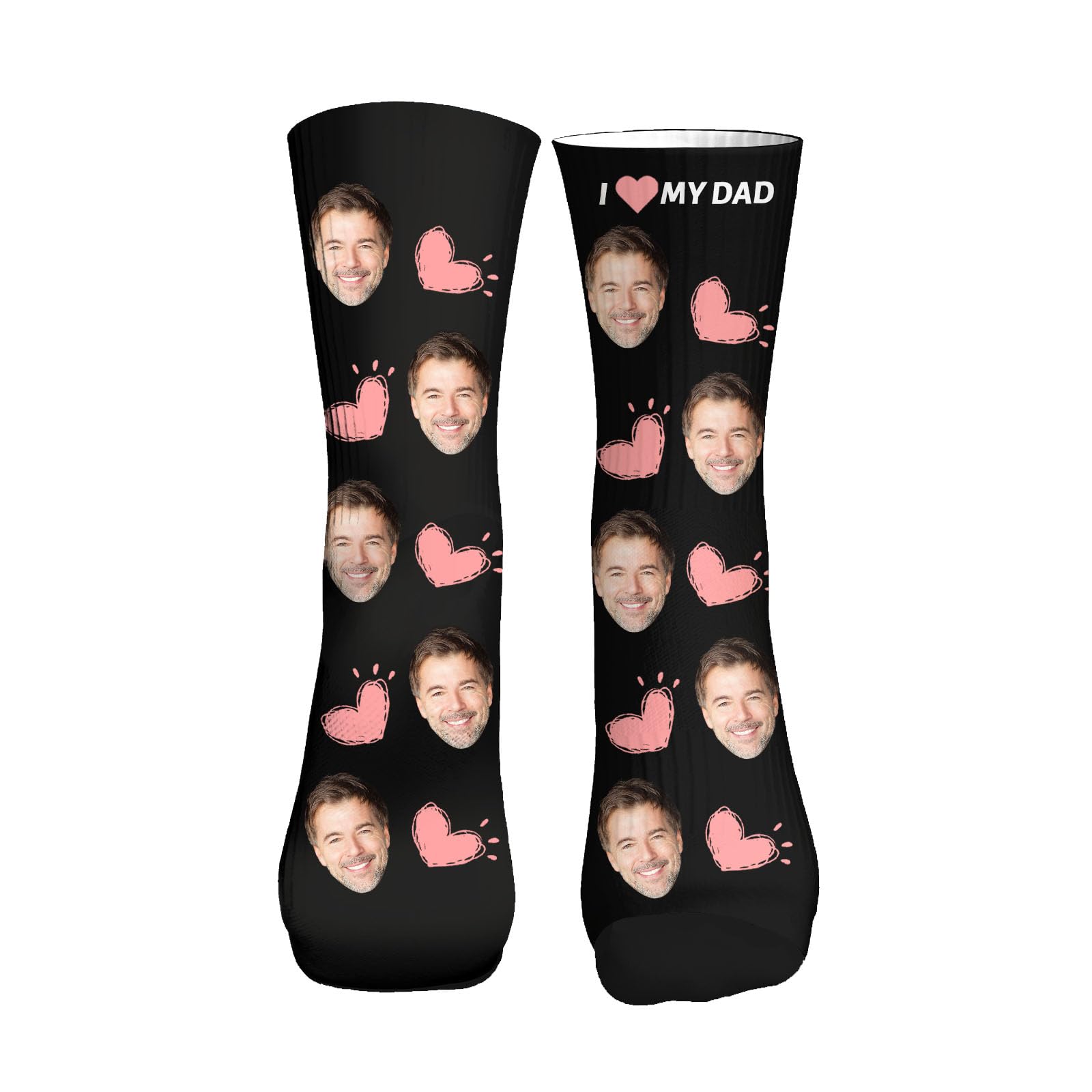 Custom Photo Pet Face Socks, Love Heart Crew Socks with 2 Faces for Men Women