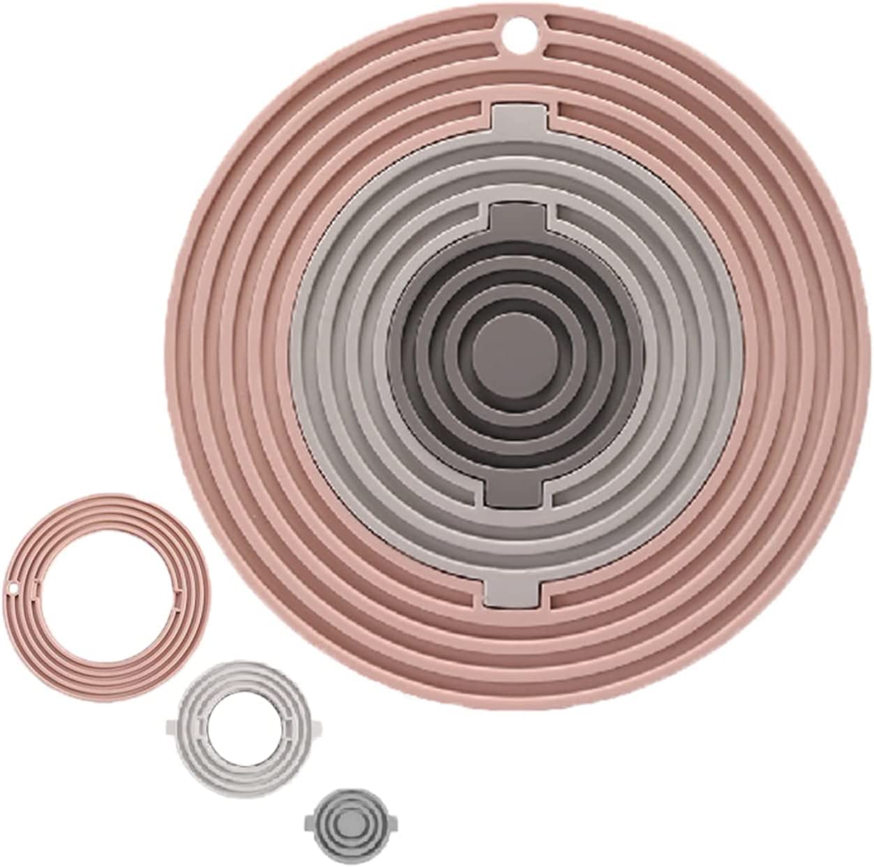 Silicone 3 in 1 Coasters for Dining Table for Hot Pots, Non-Slip Round Trivet Mats, Dining Table Coasters for Hot Vessels, Heat Resistant Pads for Pot, Bowl, Dishes and Drinks (Green & Grey)