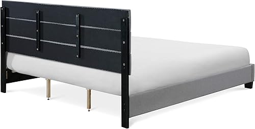 Miniatura 13 de ClickDecor Hudson - Cama de plataforma tapizada con cabecera recta copetuda, base de colchón, no necesita somier, soporte de listones de marco de