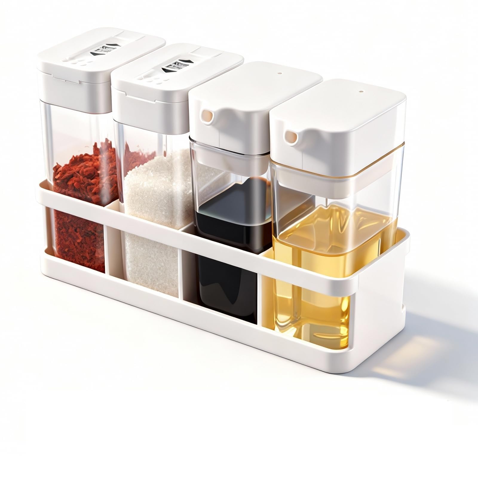 Barattoli Plastica per Spezie con Coperchio, Set da 4, 100ml, Inclusi Etichette, Trasparente, Bottiglie per Olio e Aceto, Contenitori Porta Spezie da Campeggio, Contenitori Spezie per Cucina