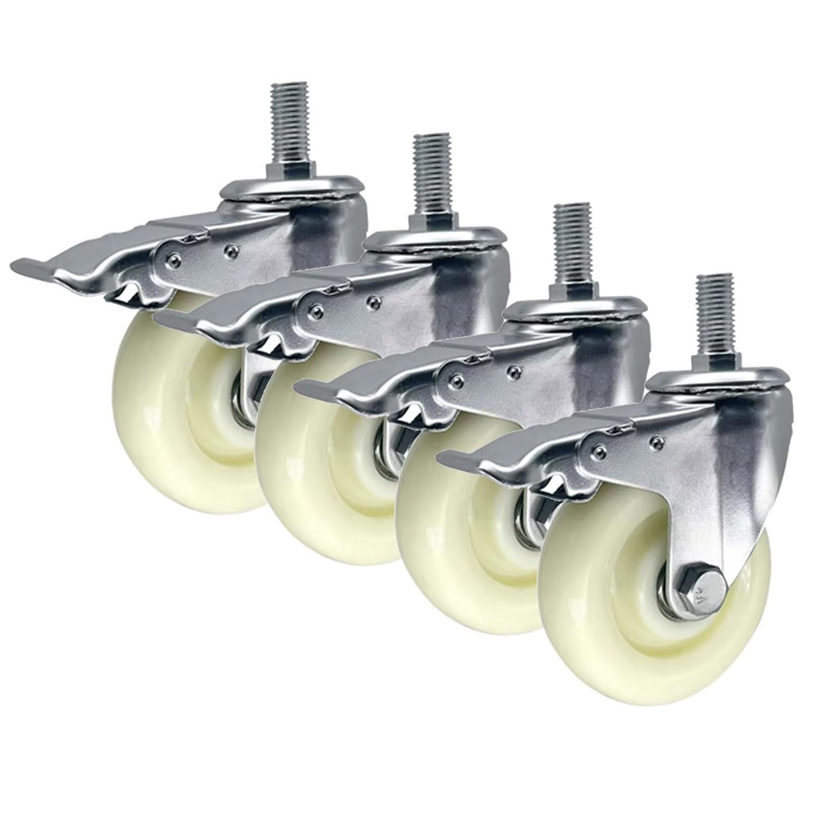 Castors Ruedas giratorias industriales de alta resistencia con vástago roscado de 3", paquete de 4, con rodamiento for carros y muebles, capacidad de 300 kg. Wheels(With Brake,M16)