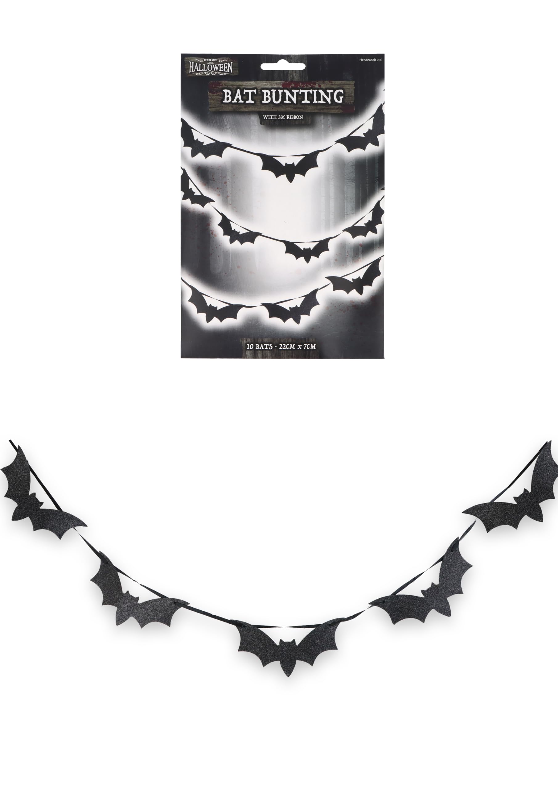 HENBRANDT Halloween Bat Bunting Decoration - 3M Long Black Gothic Party Banner Spooky Hanging Garland for Haunted House Party Decor Events