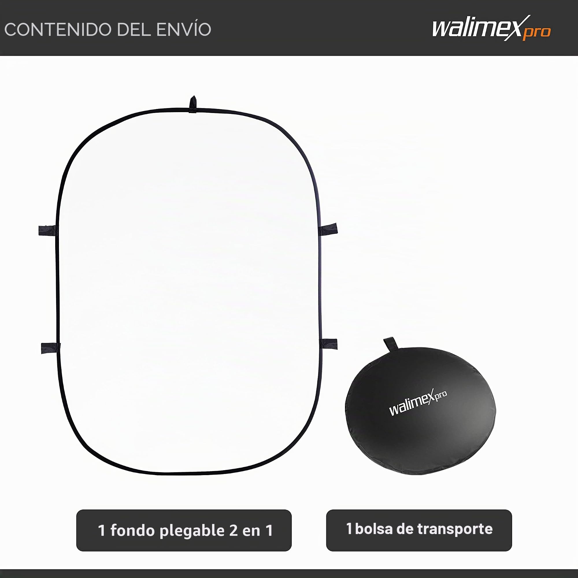 Walimex Pro - Fondo Plegable 2 en 1 (Dimensiones de 150x200 cm), Color Blanco y Negro