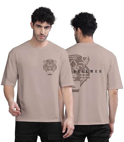 BULLMER Black Trendy Front and Back Printed oversized Round Neck T-shirt for men