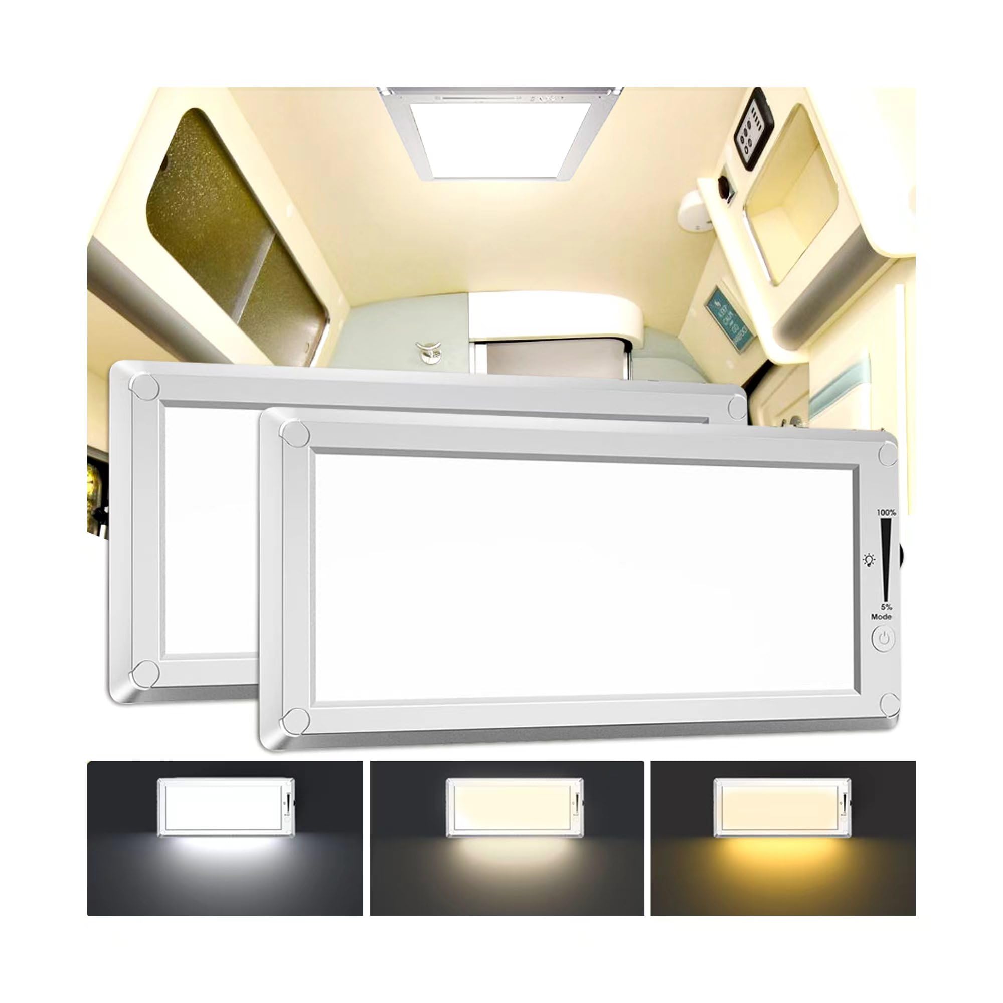 2 Pack RV Lights Interior,3 Color RV LED Super Bright Fixture,12V RV Ceiling Dome Light with ON/Off Dimmable Switch Energy Saving Gift Package for RV/Camper/Car/Trailer/Boat