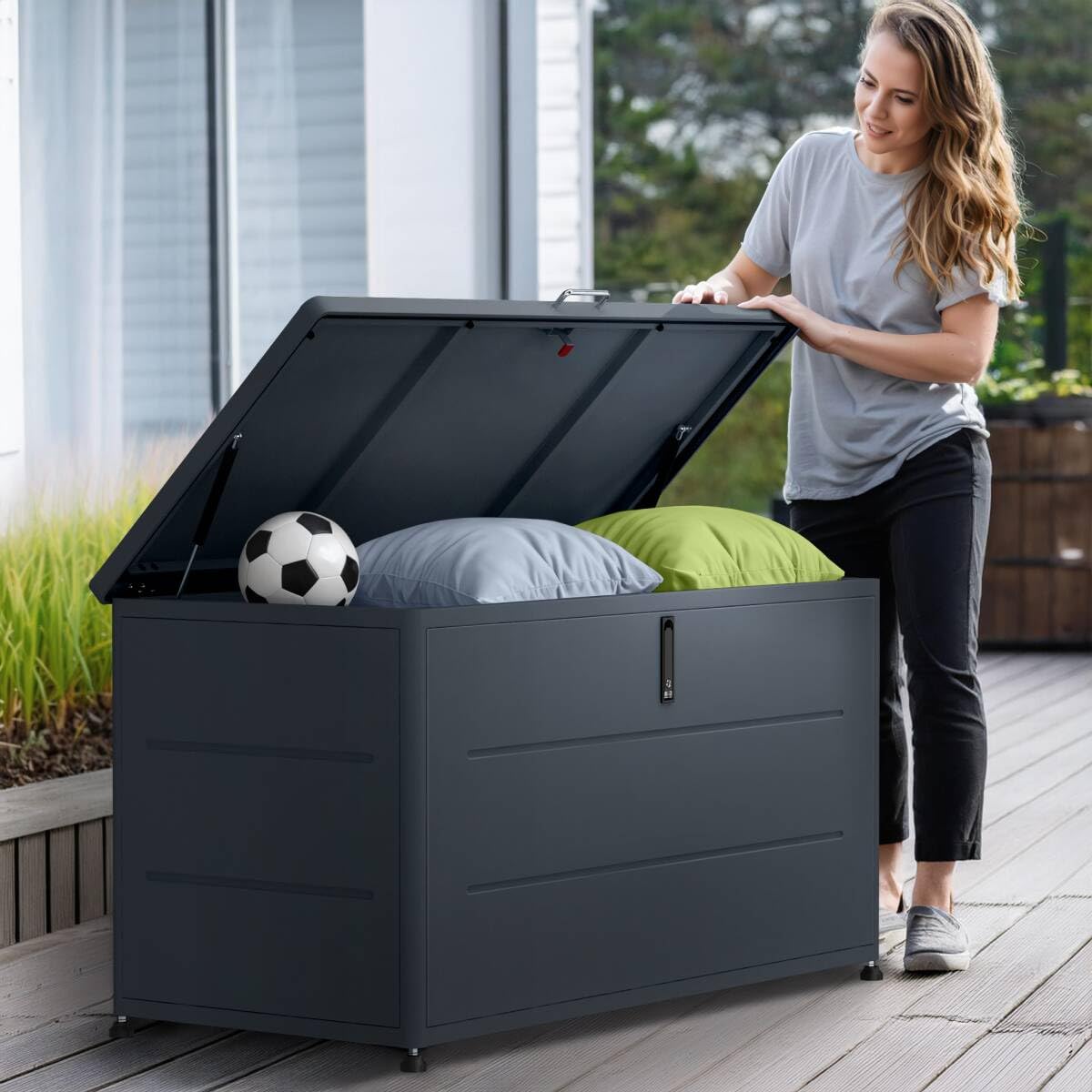 Metzler Auflagenbox, Gartenbox aus massivem Stahl | Aufbewahrungsbox für den Außenbereich | Pulverbeschichtet in RAL 7016 Anthrazit