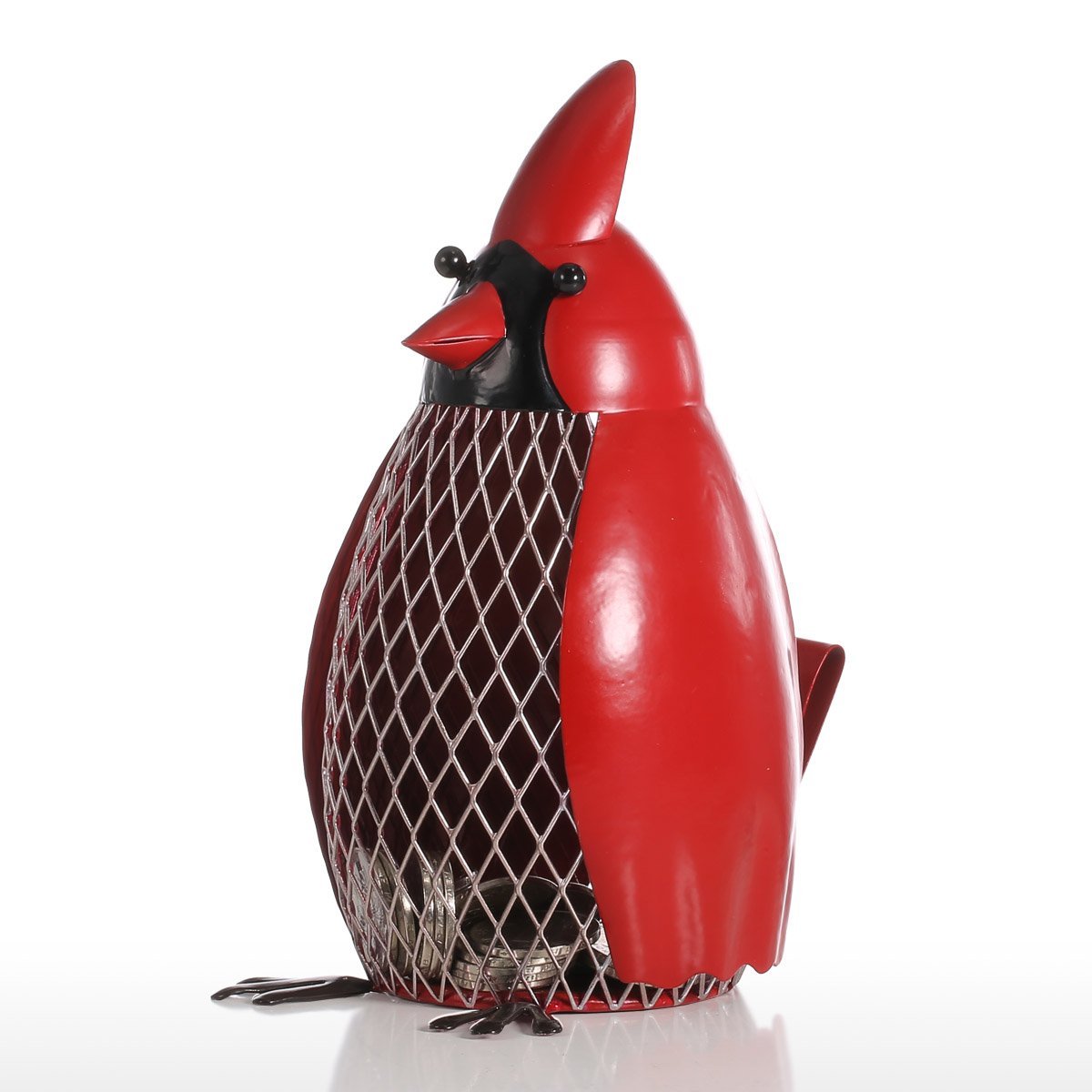 Tomfeel Bird Money Bank with Red Clothes Iron Handmade Bird Shape Coin Bank Practical Craft Home Decoration Gift