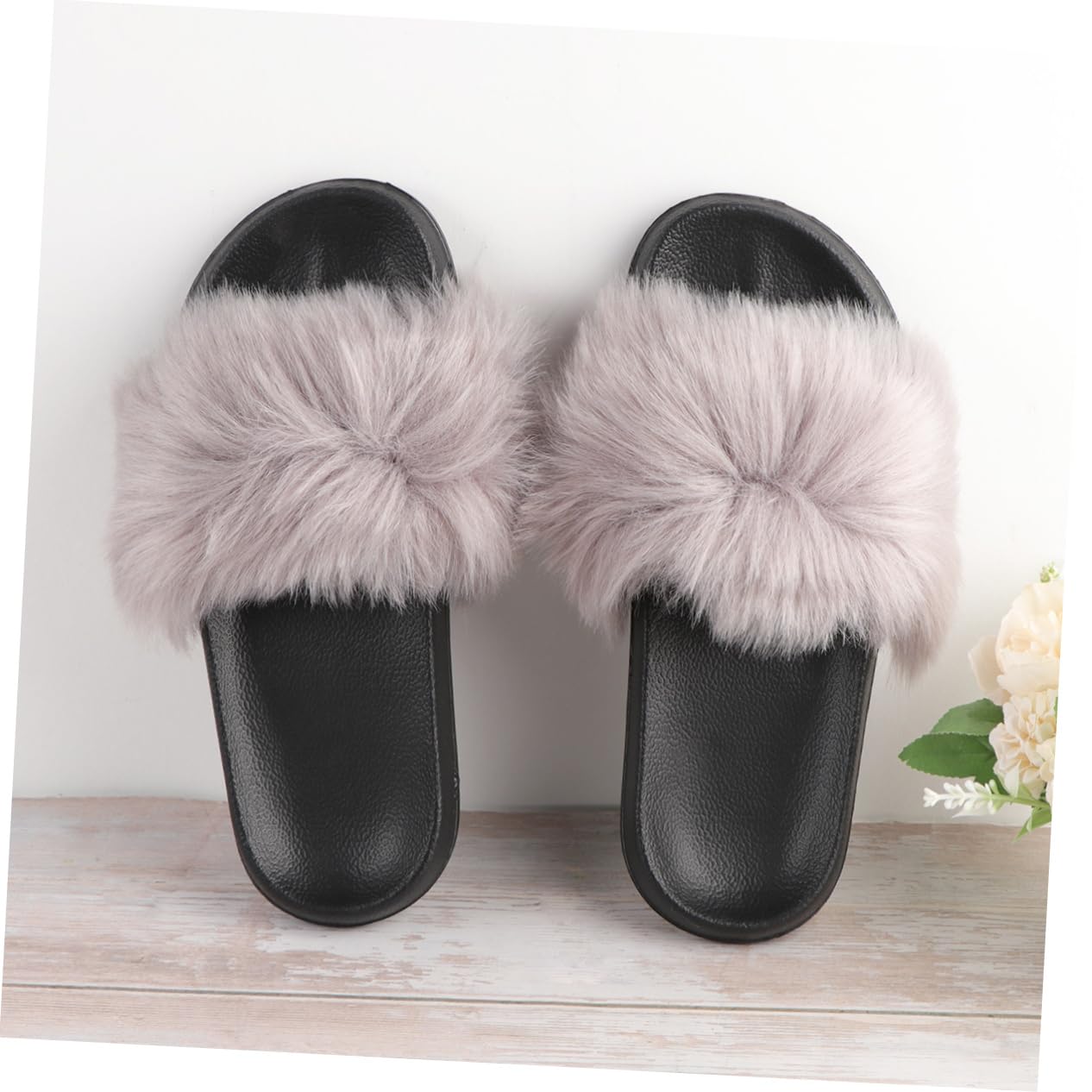 VALICLUD Pantofole Invernali Largo Con Sandali Da Donna Pantofola Pantofole Pelose Morbide in Pile Soffici Piatte Da Camera Da Donna Beige