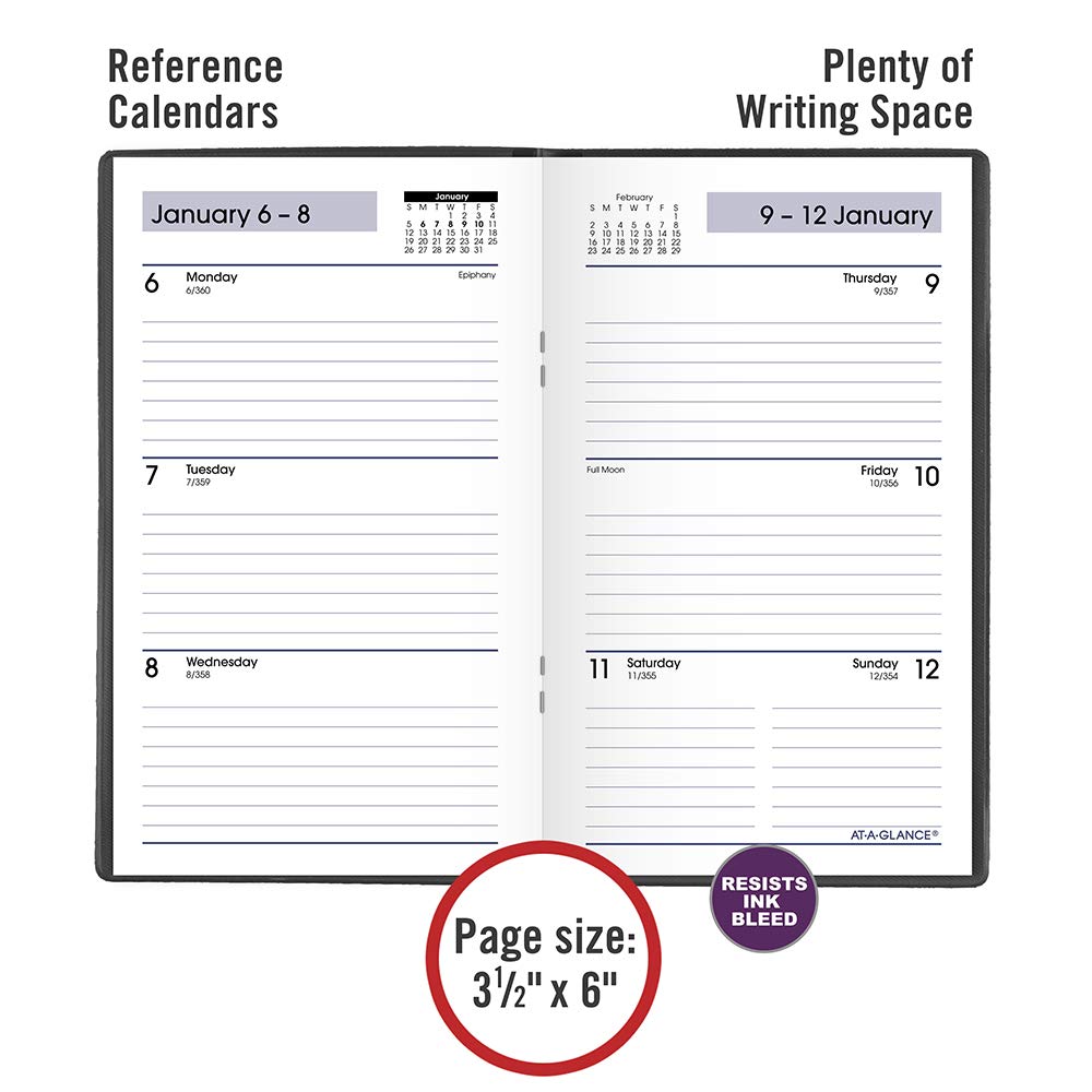 AT-A-GLANCE 2020 Agenda tascabile settimanale, DayMinder, 9,8 x 15,2 cm, nero (SK4800)