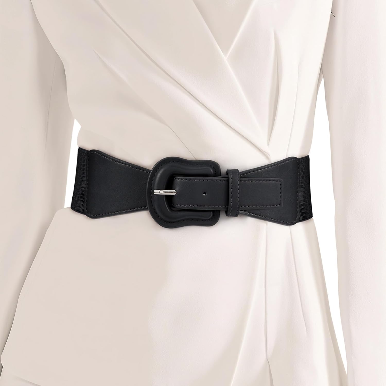 WHIPPY Women Wide Elastic Belt Ladies Stretch Dress Belt Vintage Waistband Thick Belt with Interlock Leather Buckle - Image 2