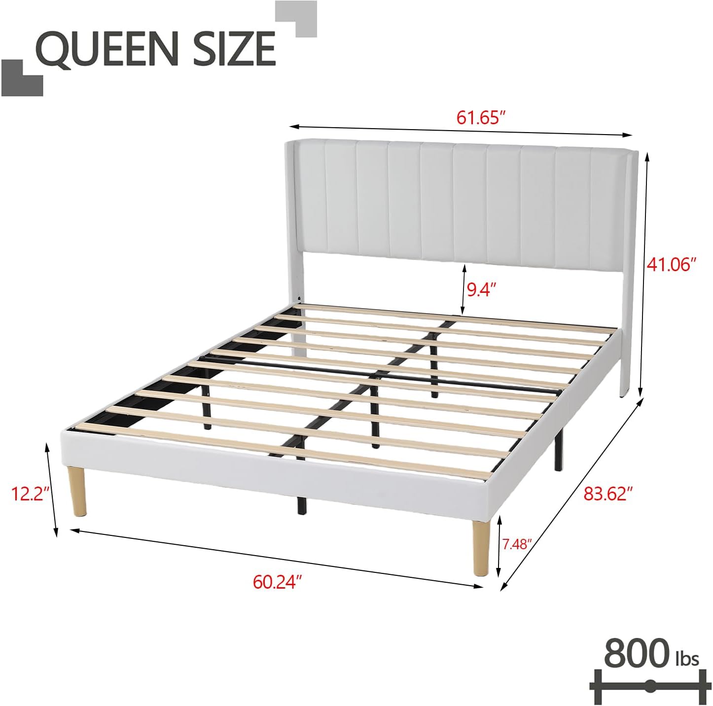 Zoophyter Upholstered Platform Bed Frame Queen Size with Headboard,Strong Wooden Slats Support No Box Spring Needed Easy Assembly White Linen - Image 2