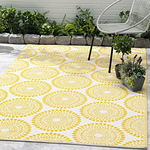 FAB HAB Outdoor-Teppich - wetterfest, farbecht, wendbar - recycelter Premium-Kunststoff - gestreift - Terrasse, Balkon, Garten - Kunststoffteppich Rio - Yellow, 240x300 cm