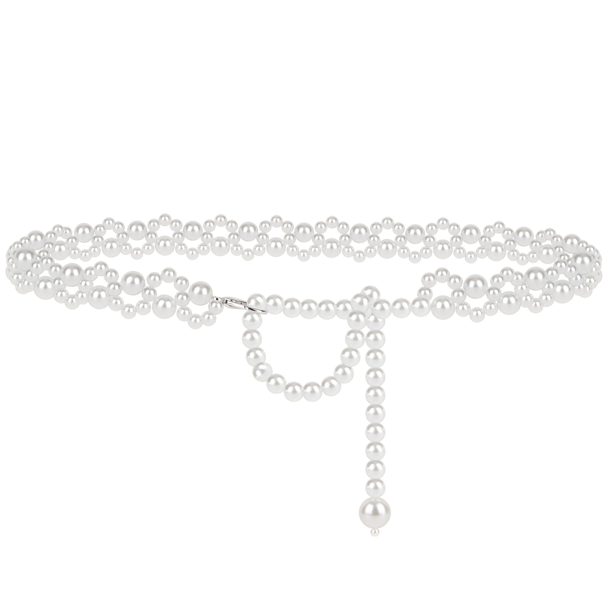 Chain Belt for Women, White Pearl Fashion Belly Waist Chains, Stretchable Extra Long Body Chain-image-47