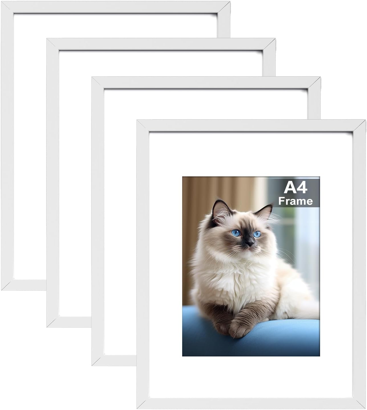RUN HELIX Pack of 4 A4 Picture Frames DIN A4 White Picture Frame Can Be Hung or Placed on the Desk Photo Frame Poster Frame Used for Living Room Bedroom Study