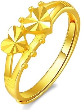 24K Yellow Gold Love Heart Ring Fashion Open Adjustable Wedding Forever Engagement Ring for Women Good Jewelry Gift