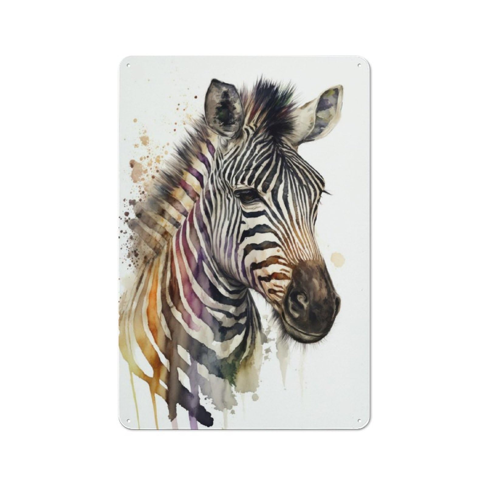 Tin Wall Plaque 30x20cm with Zebra in Watercolor for Living Room Or Hallway, A Decorative Christmas Gift for Home Wall Decor Collectors