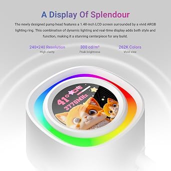 ID-COOLING FX360 LCD PE WHITE– 360mm AIO Liquid CPU Cooler with 1.48″ Full-Color LCD Display, 350W TDP, 3×120 mm High-Airflow Fans, Intel LGA1851/1700 & AMD AM5/AM4 Support