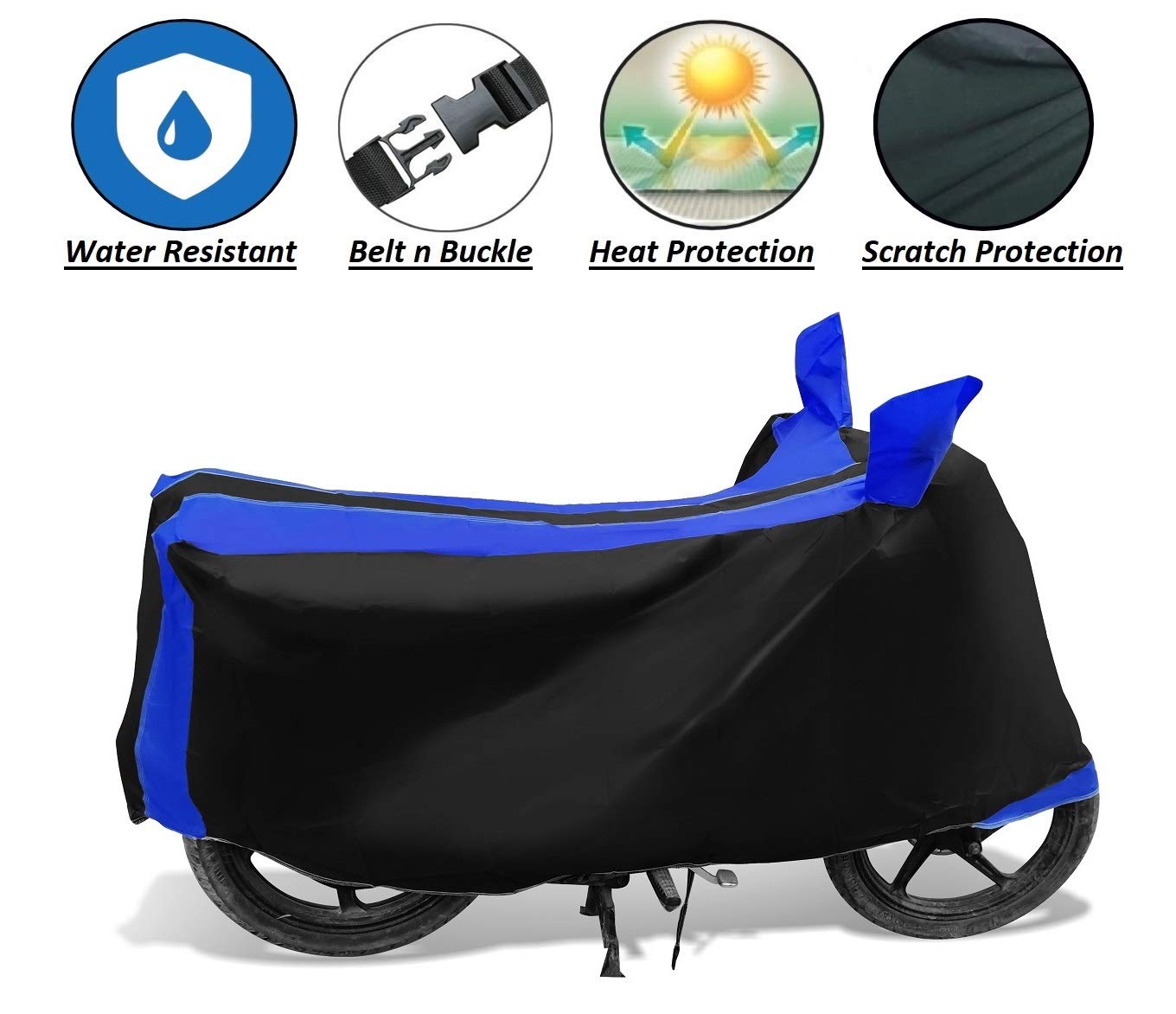 Auto Hub Bike Cover Compatible with TVS Victor with Mirror Pocket, Dustproof, Heat Resistant, Triple Stitched, Victor Bike Cover- Black, Blue 2