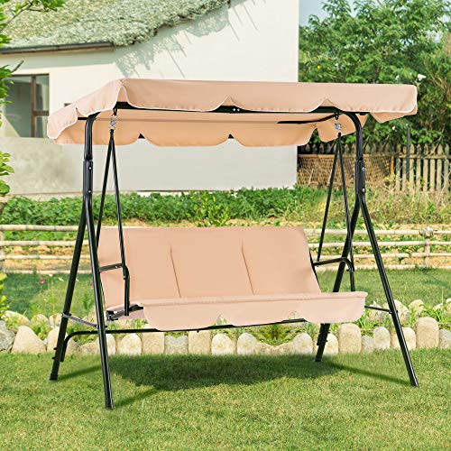 image for Mcombo 3-Person Outdoor Patio Swing Chair, Convertible Canopy Hanging 