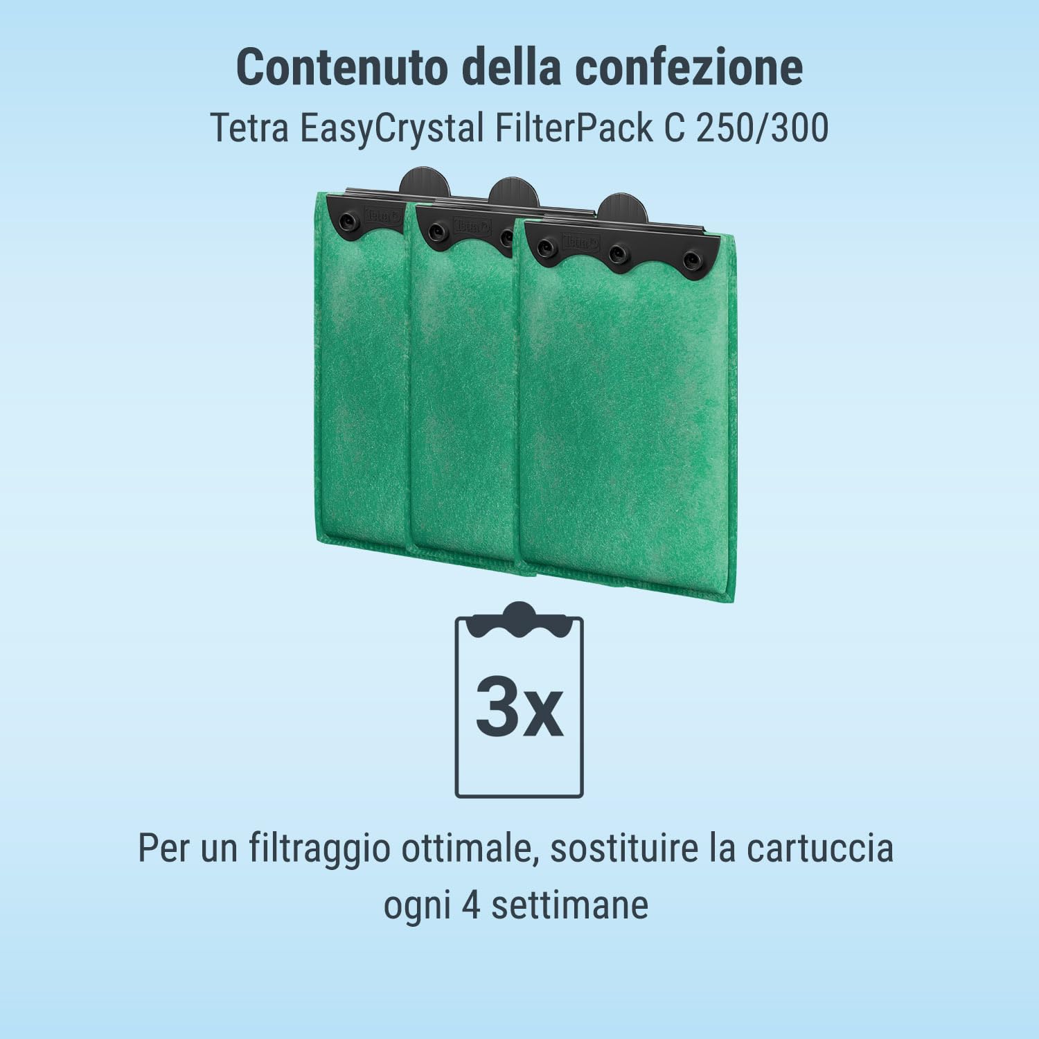 Tetra EasyCrystal Filter Pack C250/300 - Materiale filtrante con carbone attivo, cuscinetti filtranti per filtri interni EasyCrystal - Per acquari da 15-60 litri, 3 pezzi, verde