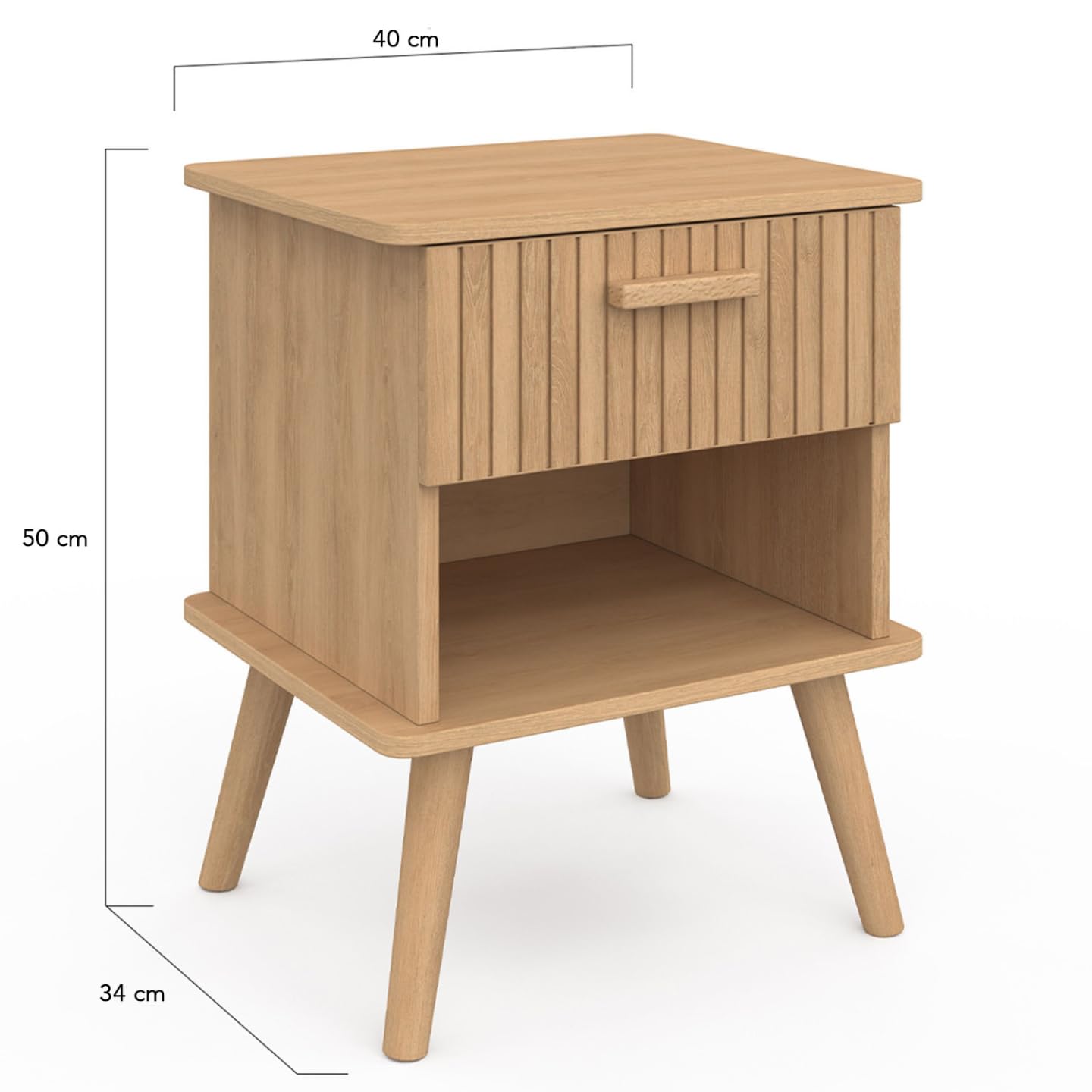 IDMarket - Lot de 2 Tables de Chevet Juliette 1 tiroir avec Niche Effet Lattes tasseau Bois